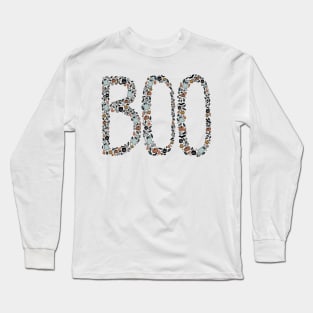 Halloween Boo Line Art - Teal & Orange Long Sleeve T-Shirt